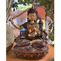 Vergoldete Bodhisattva Manjushri Bronze Buddha Figur Schwert