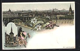 Litho Bern, Ortsansicht mit Brücke und 