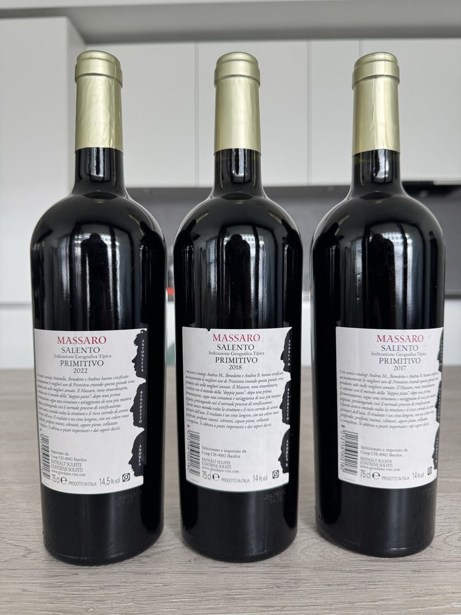 Vino: 4 bottles Giordano - Primitivo Salento “Massaro” – Nuovo (secondo la descrizione) da Zürich venduto da giu_w6vf 1