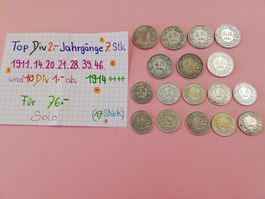 Schweizer Silbermünzen 7x2Fr. und 10x1Fr. TOP!