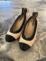 Chanel Ballet Flats Beige Black Leather Size 37C Used