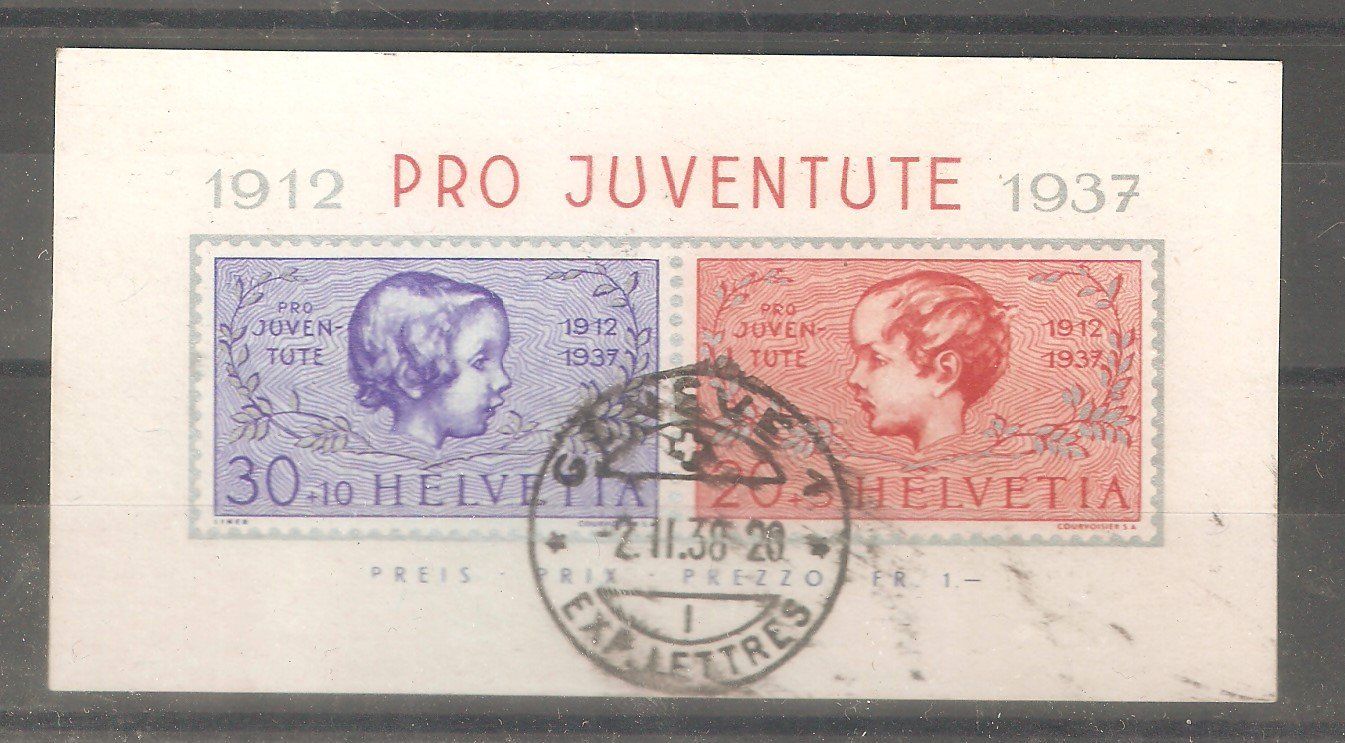 Tutti i francobolli: PJ Block 1937 gest. Genève – Usato da Lausanne venduto da Whorvath