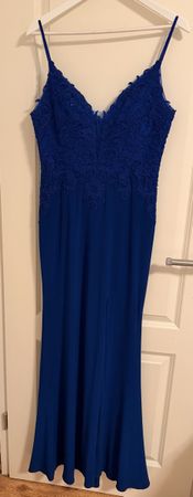 Abendkleid Königsblau mit Spitze & Pailletten