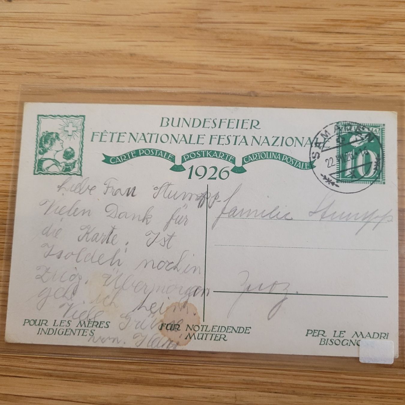 Alle Briefmarken: GS Karte Bundesfeier 1926 Samaden – Gebraucht aus Biel/Bienne von Destockweb