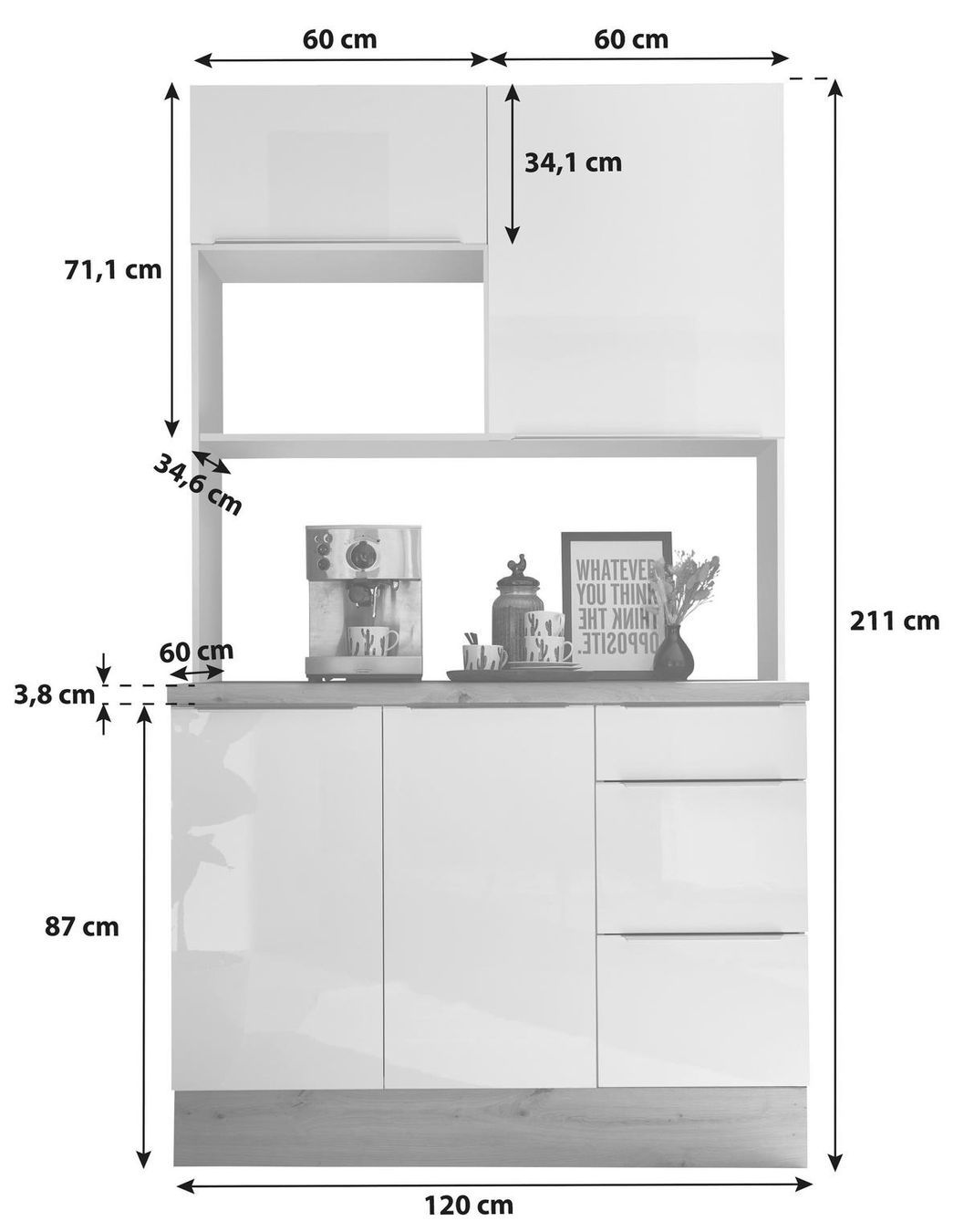 Credenze: Buffetschrank Küchen Buffet Schrank Premium 120cm Grau Eiche – Nuovo (secondo la descrizione) da Horgen venduto da hoe_b99b 5