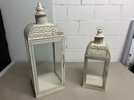 2 Deko-Laternen aus Metall und Glas – Shabby Chic