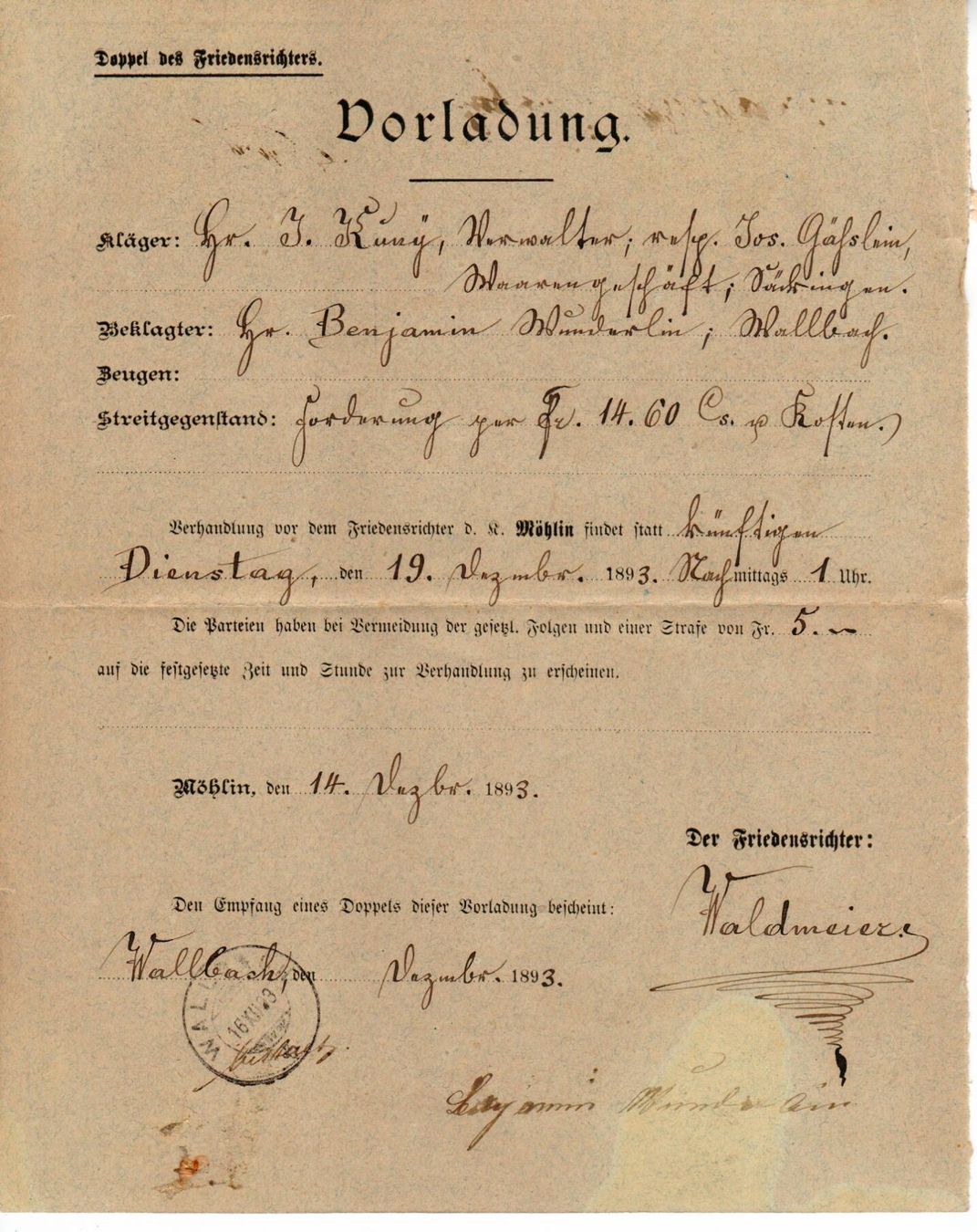 Tutti i francobolli: R - Brief Möhlin 1893 nach Wallbach – Usato da Wolhusen venduto da Curver9 2