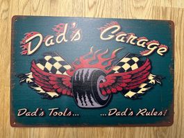 Blechschild Retro Dad's Garage, Dad's Tools, Dad's Rules