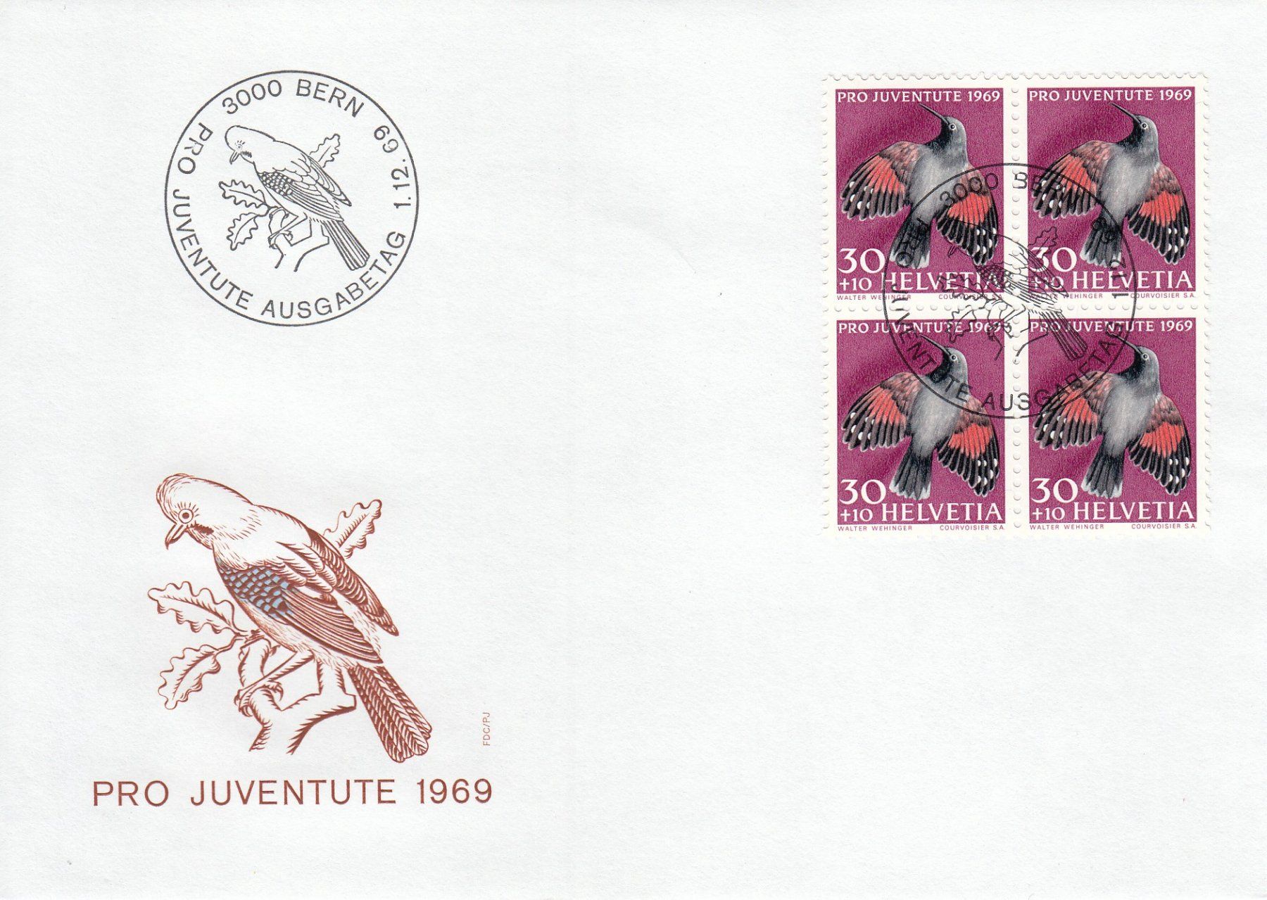 Tutti i francobolli: 1969 Pro Juventute Einheimische Vögel 3 FDC – Usato da Spreitenbach venduto da Mustang_1105 1