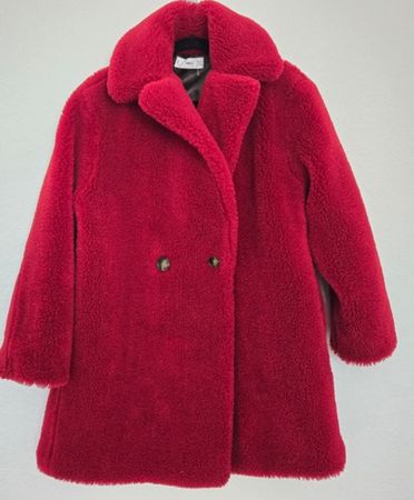 MNG Mango Red Teddy Bear Plush Coat Jacket, M, neu!