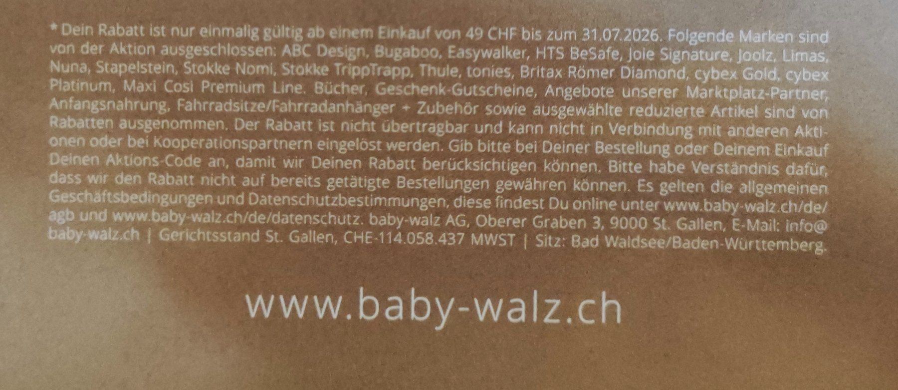 Gutscheine: Gutschein Baby Walz 10% – Neu und originalverpackt aus Worb von jun_fj8w 1