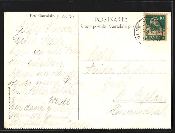 Cartoline postali: AK Bern, Hotel Gurtenkulm, 1923 – Usato da Berlin venduto da bartko-reher 1