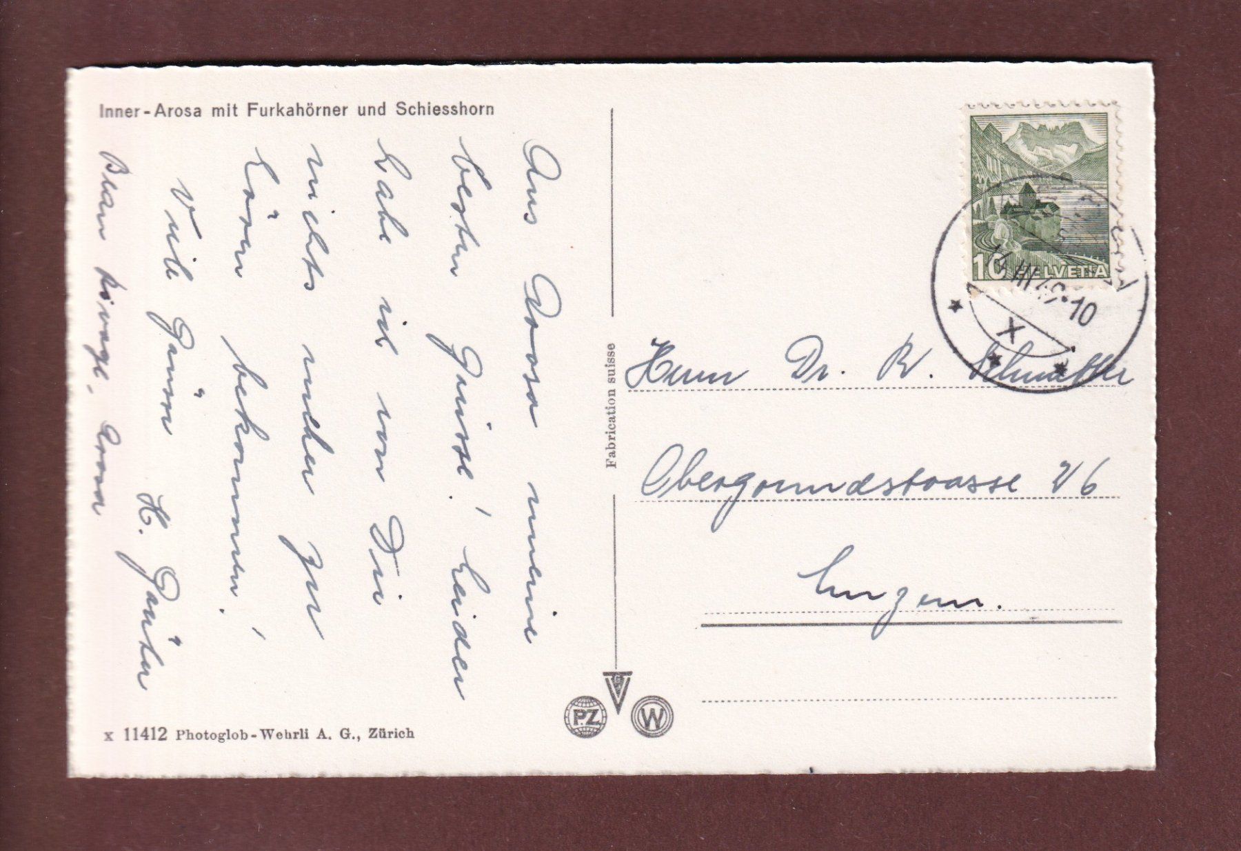 Cartoline postali: INNER-AROSA - 1949 – Usato da Pully venduto da nicecards 1