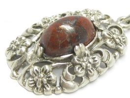 Antik Anhänger massiv Silber 835 Blume roter Jaspis / 4.28 g
