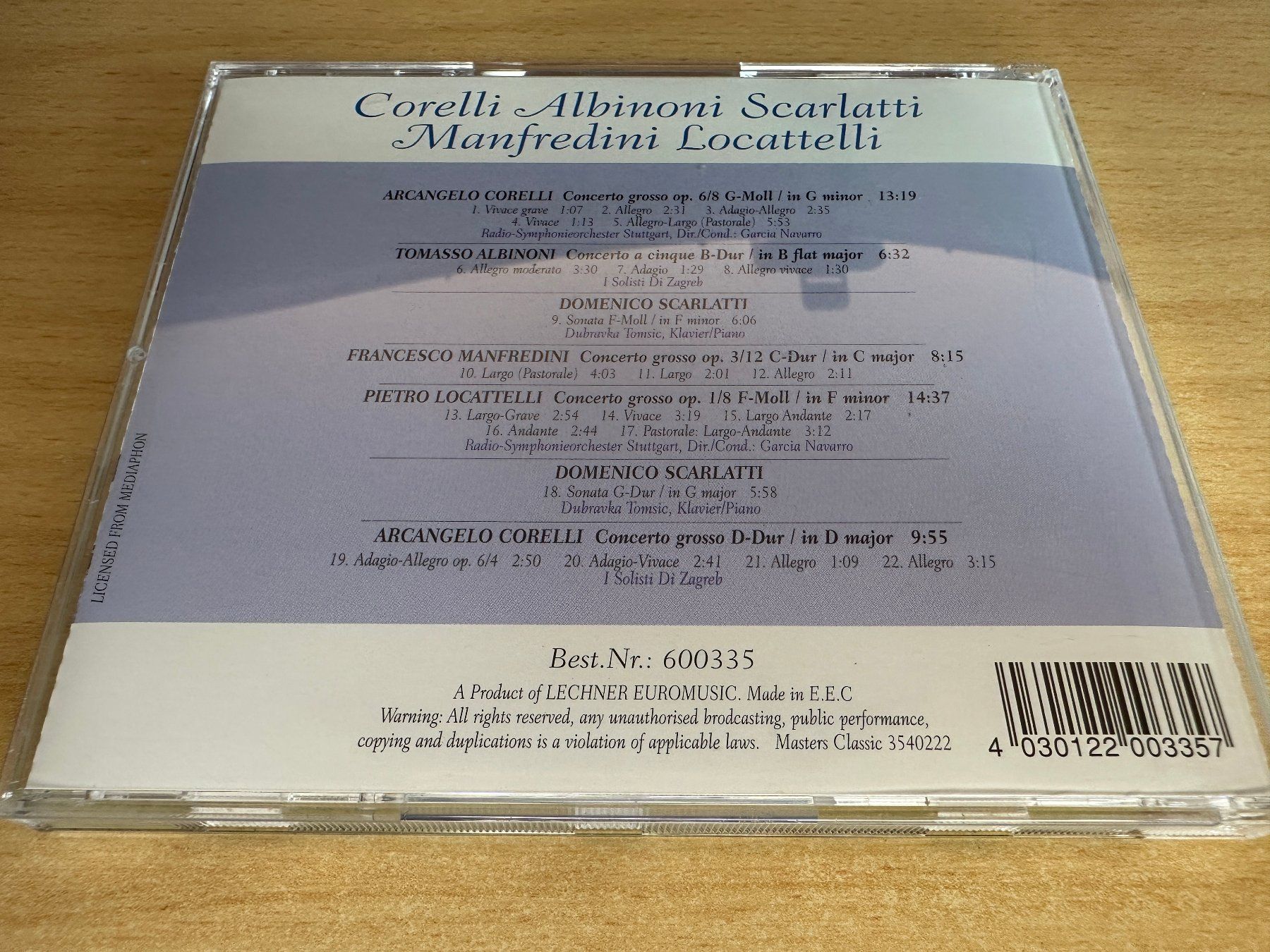 CD: Corelli - Corelli Albinoni Scarlatti Manfredini Locattelli – Usato da Rikon im Tösstal venduto da Alpenmutz 1