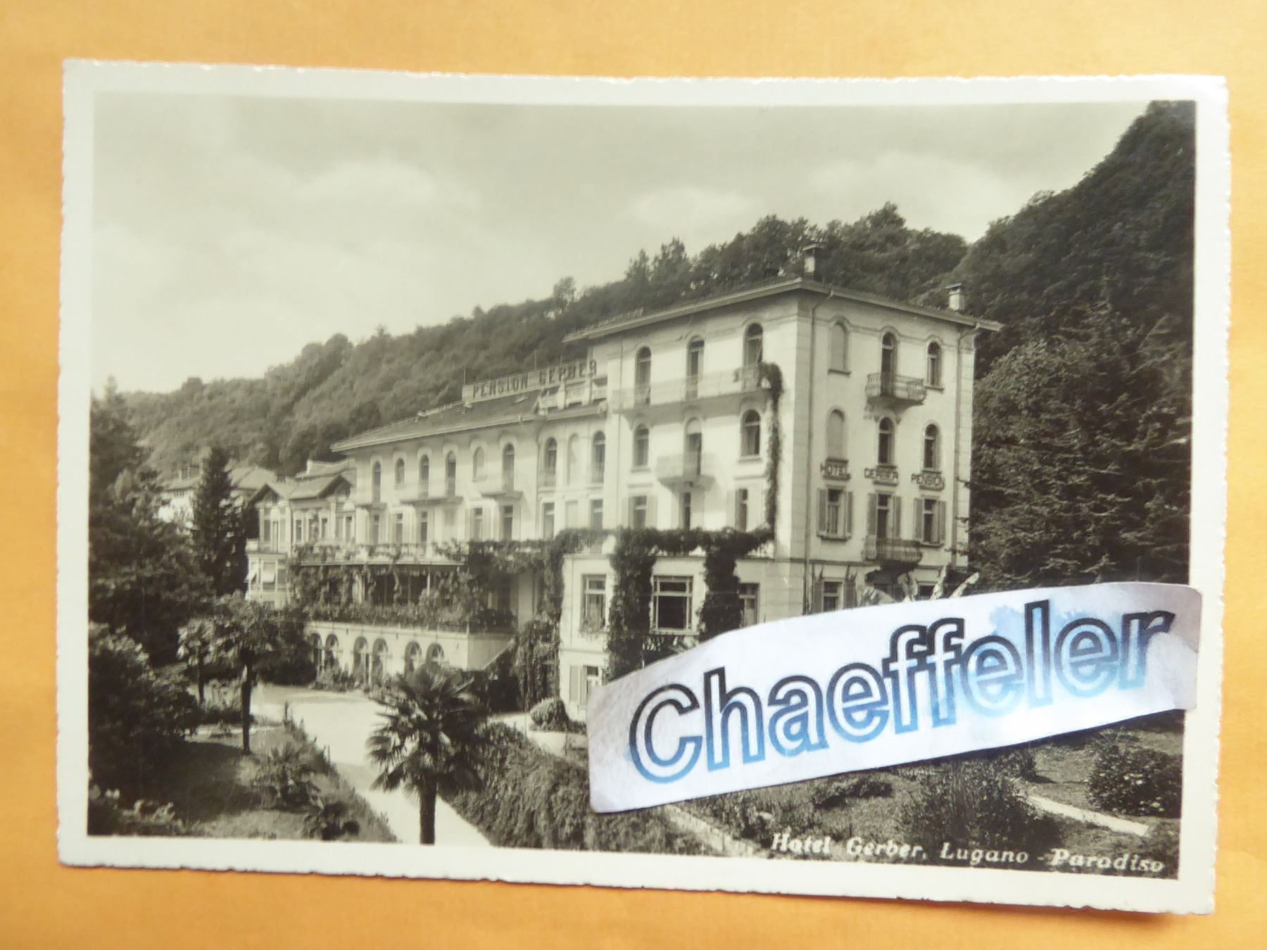 Cartoline postali: 1933 Hotel Gerber, Lugano - Paradiso – Usato da Zürich venduto da Chaeffeler