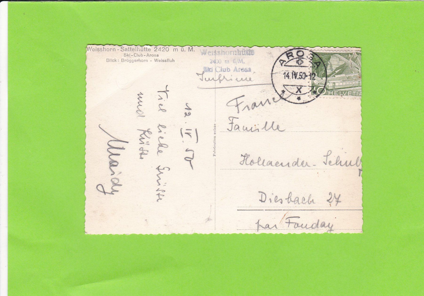 Cartoline postali: Weisshorn-Sattelhütte – Usato da St. Peterzell venduto da neckertal 1