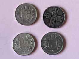 4 pièces 5 Francs Suisse 1932 1965 1963 1986