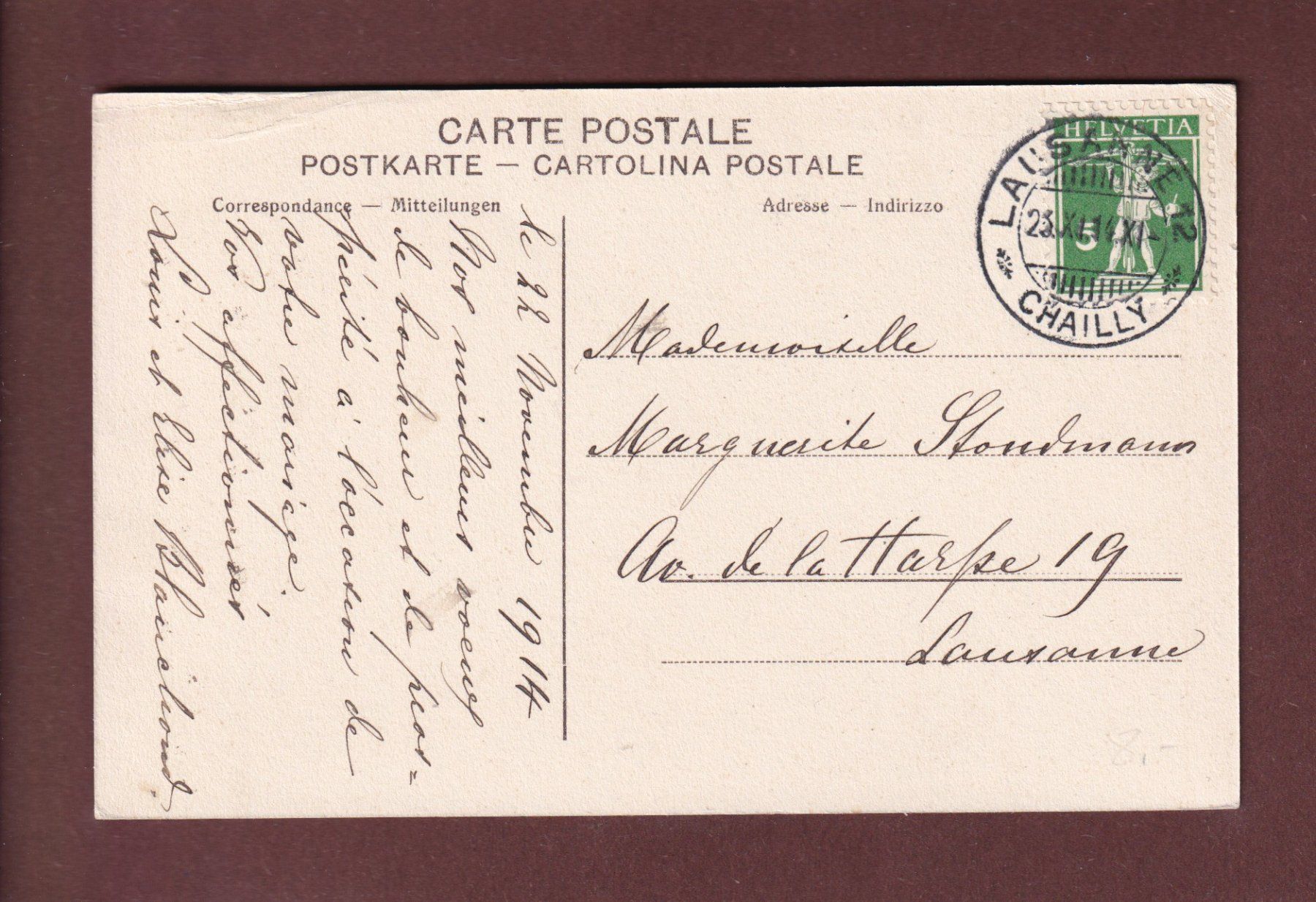 Ansichtskarten: LAUSANNE - Chailly - Le Châtel - 1914 – Gebraucht aus Pully von nicecards-shop 1