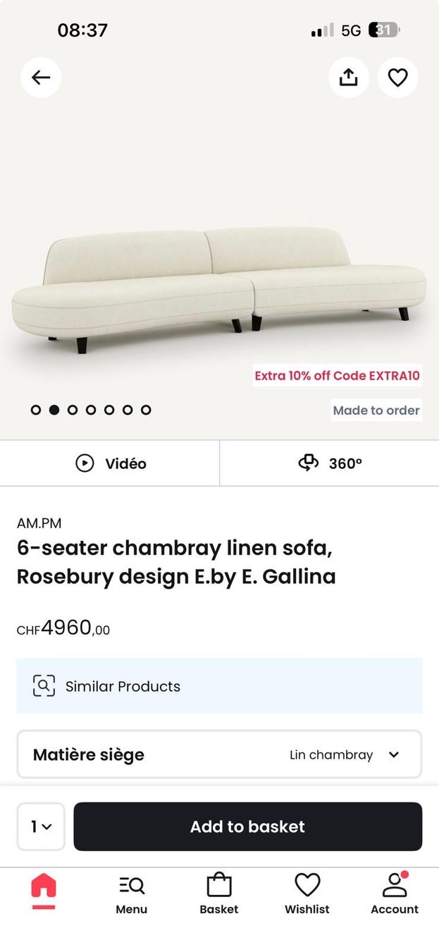 Divani: 6-Sitzer-Sofa Rosebury, Chambray-Leinen, Design by E. Galli – Usato da Zürich venduto da joal2 9