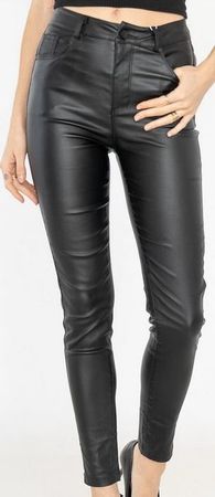 Hose Lederimitat Wet Look High Waist Gr. S Schwarz weich