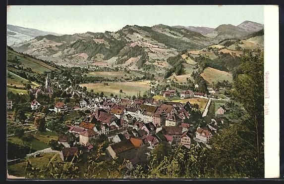 Cartoline postali: Lichtensteig, Ortsansicht vom Berghang a – Usato da Berlin venduto da bartko-reher