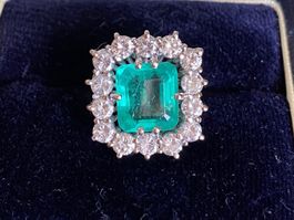 Ring 5.3 Smaragd & 1,68 CT Diamanten & Platin (Zertifikat)