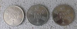 MÜNZEN 3 SPANISCHE 100 PESETAS;---1982-- SEHR INTERESSANT