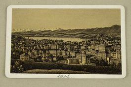 ZÜRICH MIT STERNWARTE, AQUATINTA VON DIKENMANN UM 1870