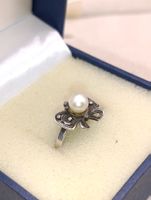 Vintage 925erSilber zarter Ring Natur Perle Meisterpunz 80er