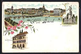 Litho Basel, Rathaus mit Passanten, St. 