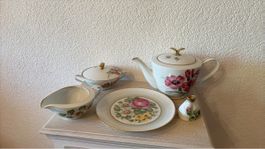 Porzellan Teekanne Zucker- und Milchkännchen mit Deckel