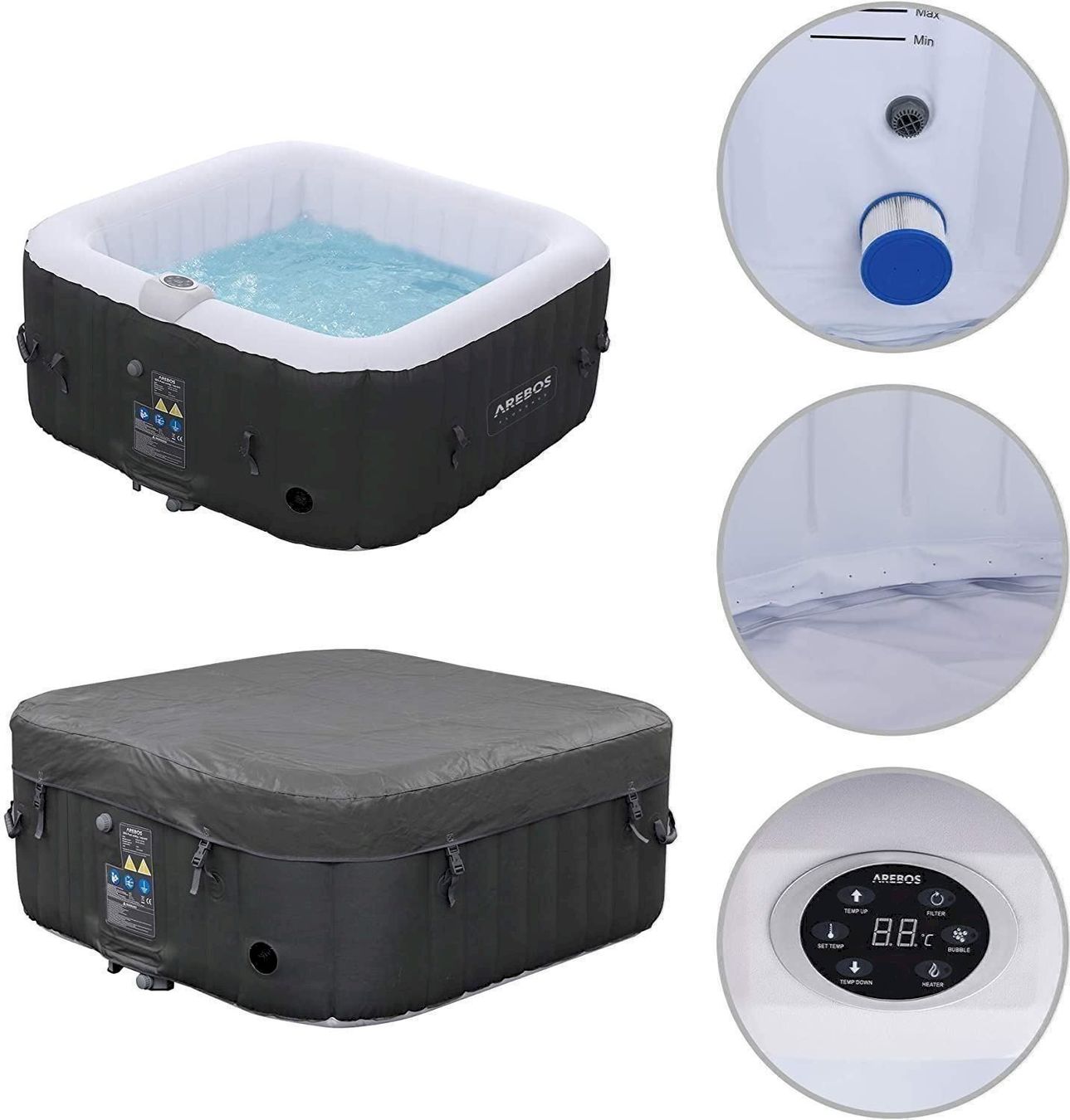 Whirlpool: Arebos Florence Whirlpool Spa 154x154cm – Nuovo e nell'imballaggio originale da Bottighofen venduto da zaap 7