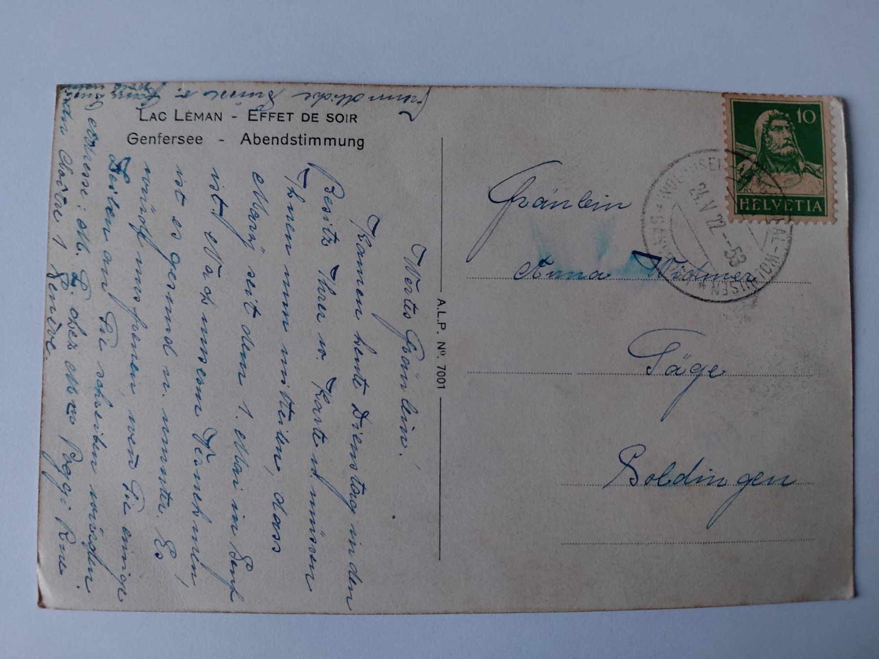 Cartoline postali: Alte Postkarte Genfersee Abendstimmung – Usato da Wattwil venduto da yburgler 1