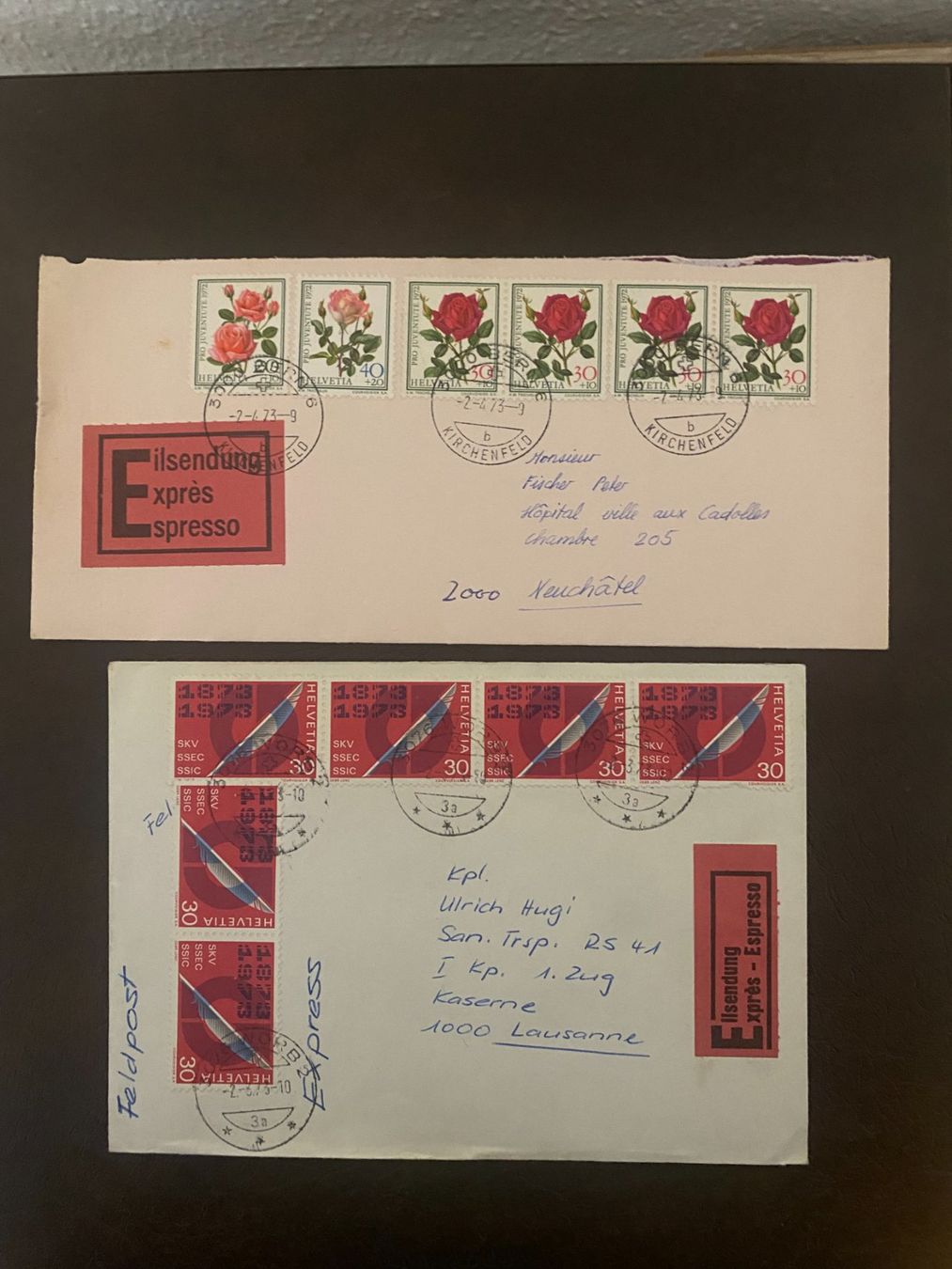 Enveloppes & pochettes d'envoi: 2 Briefe Schweiz Eilsendung frankiert gebraucht – D'occasion à matten b. interlaken par jfran17