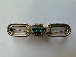 Vintage Brosche mit grünen Steinen goldfarben