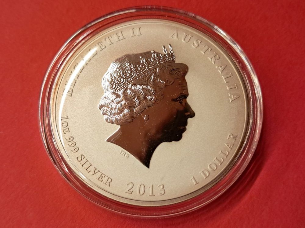 1 Silber Unze Lunar II 2013 Year of the Snake coloriert rar (Neu und originalverpackt) in