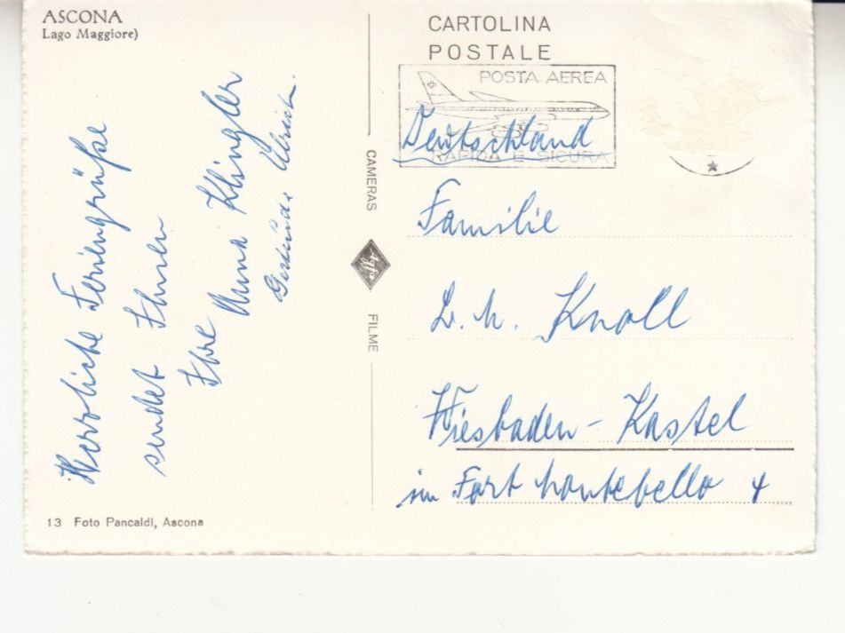 Cartoline postali: Ascona ca. 1960 – Usato da Bürglen TG venduto da StampGraf 1