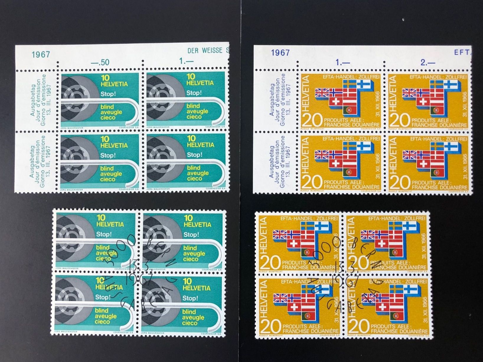 Tutti i francobolli: CH1967 - Zu 446-447 - Bloc de quatre o + ** – Usato da Bulle venduto da Claude1630