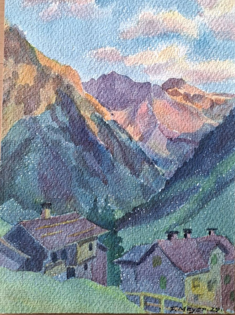 Dipinti: Aquarell Ferdinand Meyer-Streiff Engi Hinterdorf 1929 – Usato da Rheinfelden venduto da Badelus