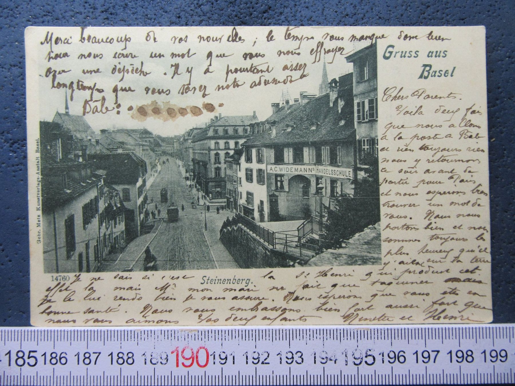 Cartoline postali: BASEL 1900 WIDMANN HANDELSSCHULE AK BS – Usato da Ettingen venduto da Hausi4711