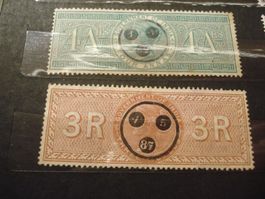 2 Antike Marken Indien, Governement, komischer Stempel
