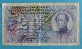 Schweizer Banknote 20 Franken 1959, gebraucht erhalten