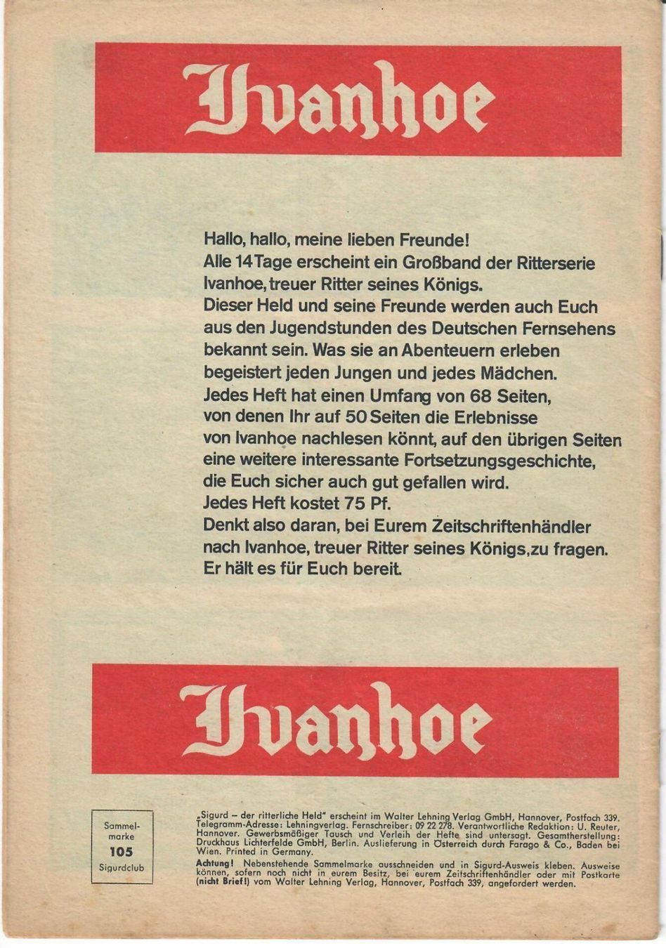 Fumetti: Sigurd Grossband Nr.105 Original Lehning – Usato da Bern venduto da Saxeton 1
