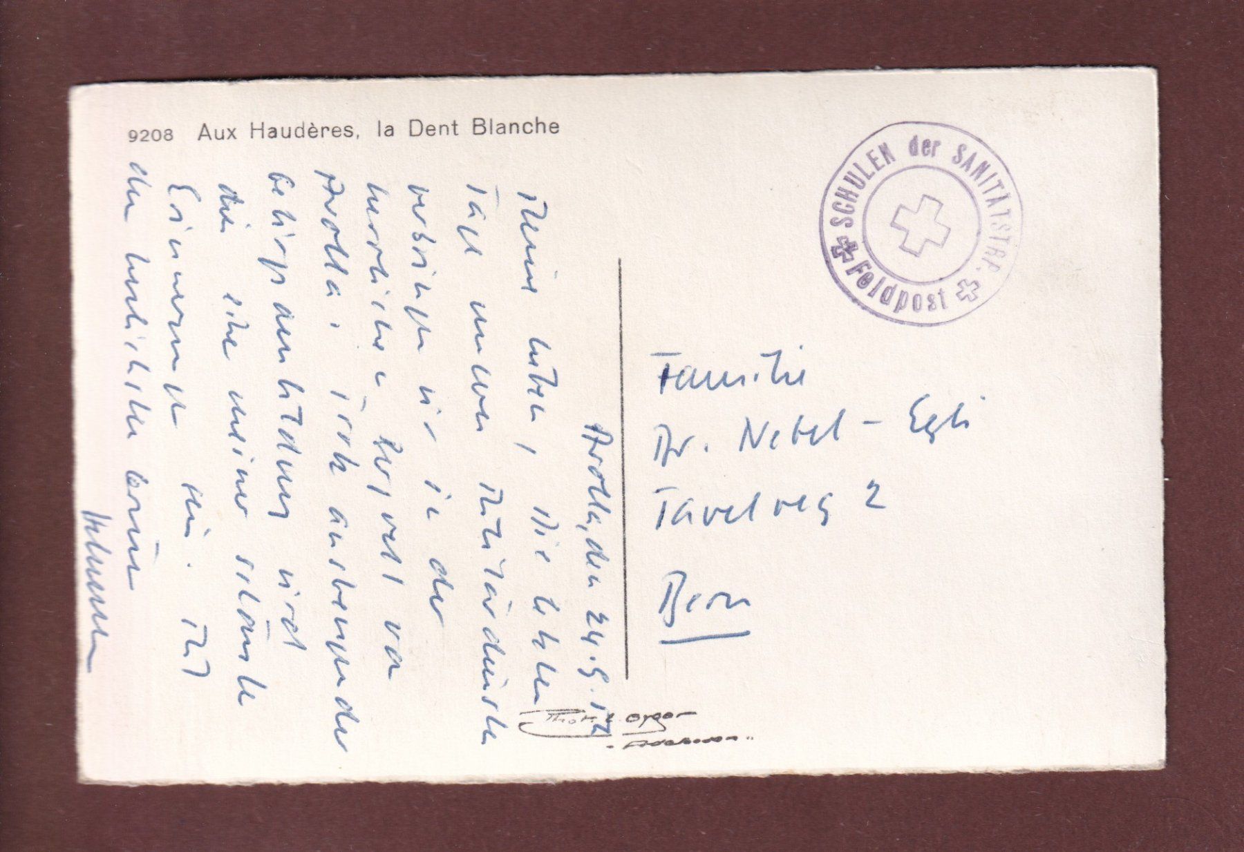 Cartoline postali: Les Haudères - DENT BLANCHE - 1952 Feldpost – Usato da Pully venduto da nicecards 1