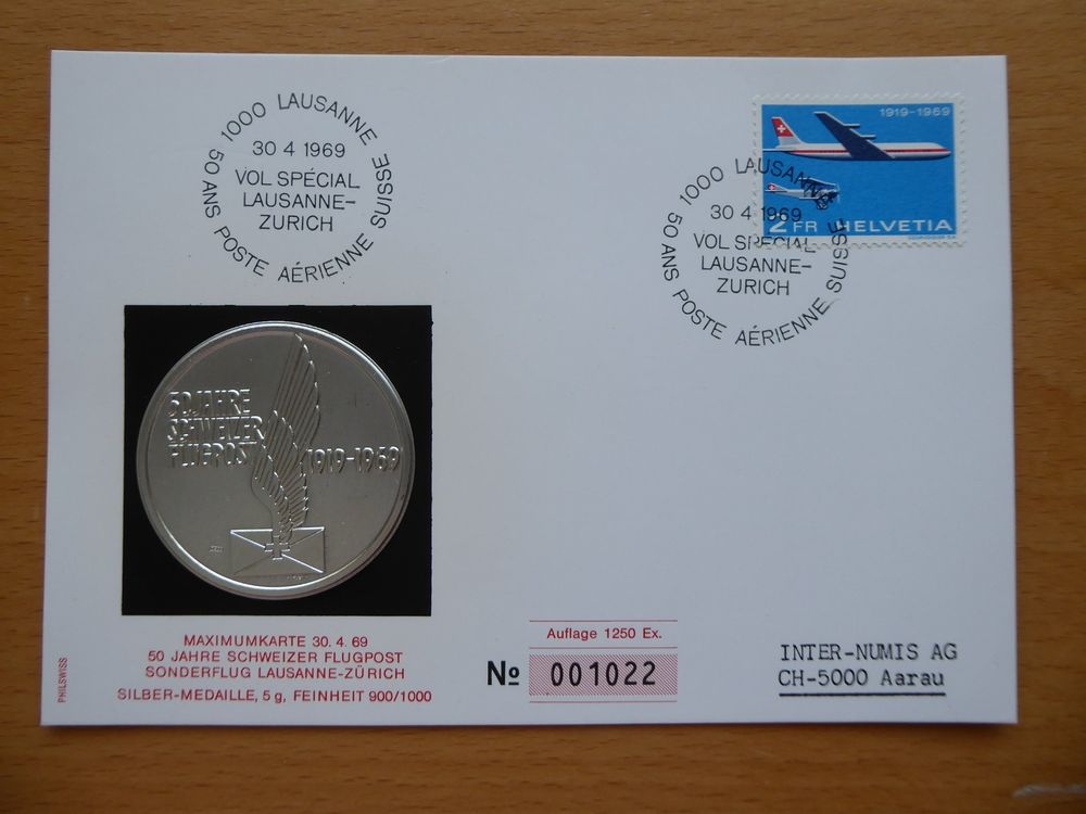 Flugpost Karte mit Silber Medaille (Gebraucht) in Rothrist für CHF 7 ...