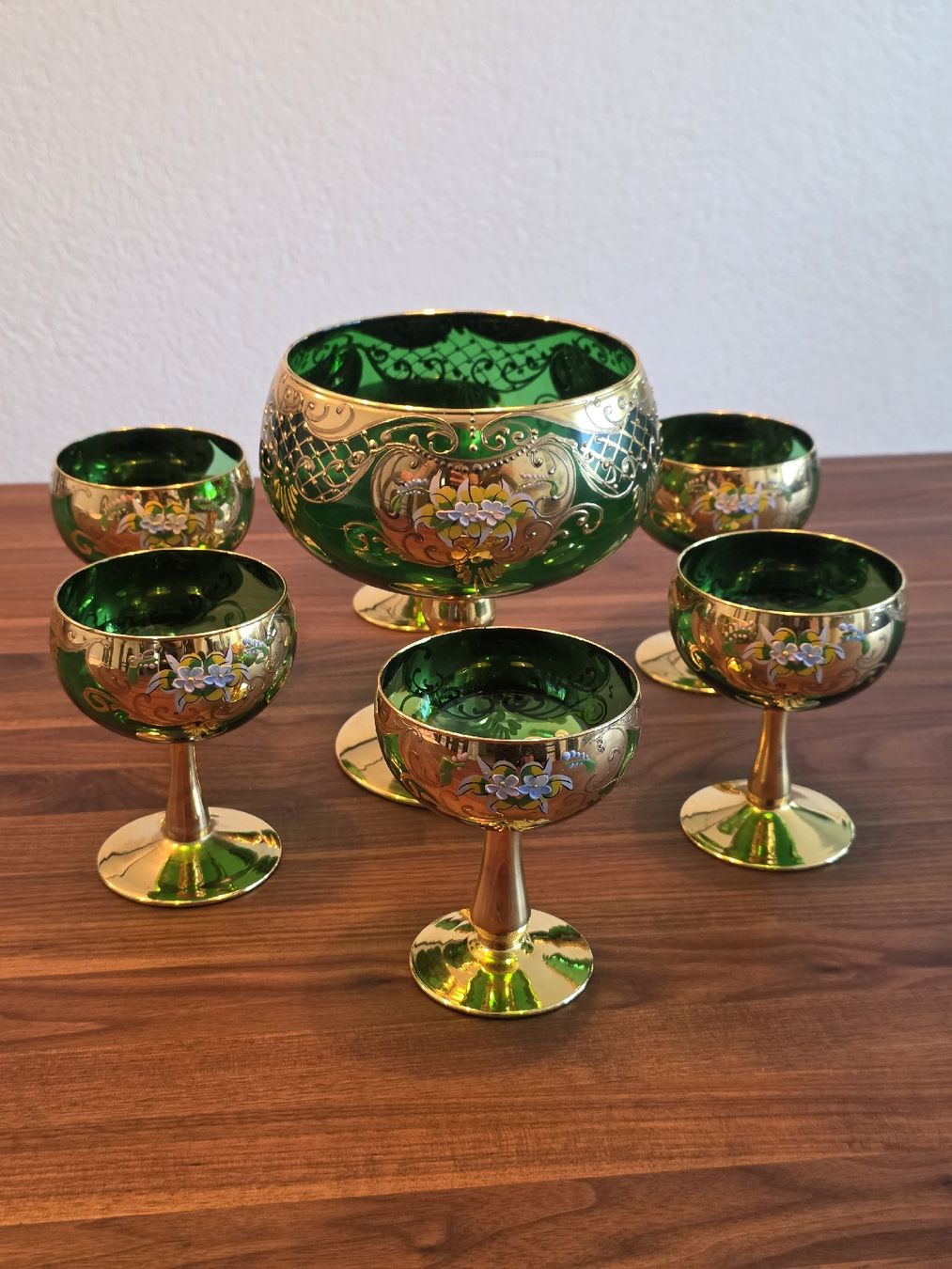 Bicchieri: Service à verres 7 pièces vert doré décoré style Murano – Usato da Biel/Bienne venduto da mao_z9nz 2