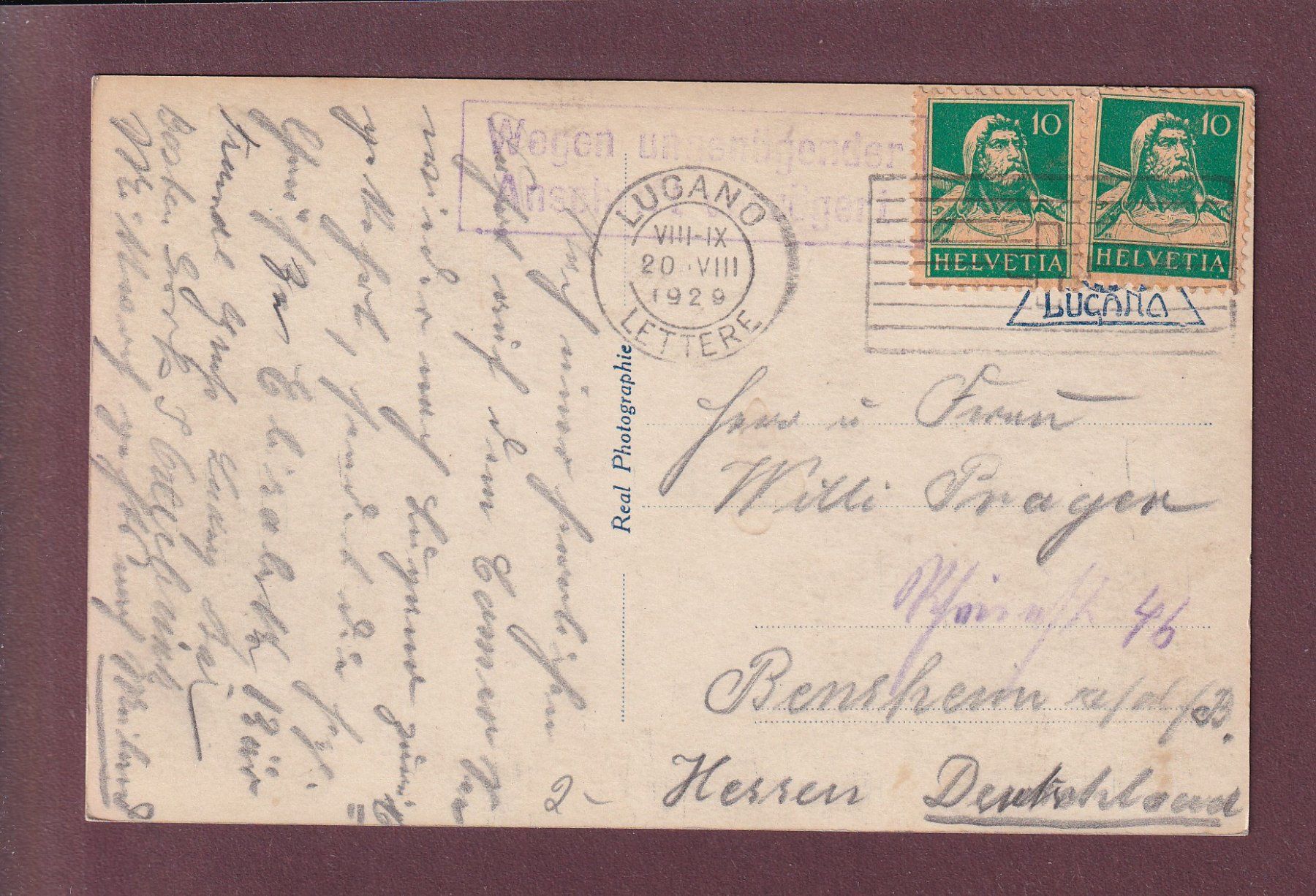 Ansichtskarten: LUGANO - Piazza del giardino - 1929 – Gebraucht aus Pully von nicecards 1