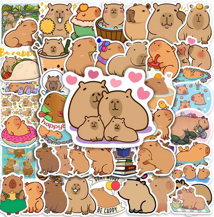 50 Stk. Sticker/Aufkleber - Niedliches Capybara-Tier (Neu und ...
