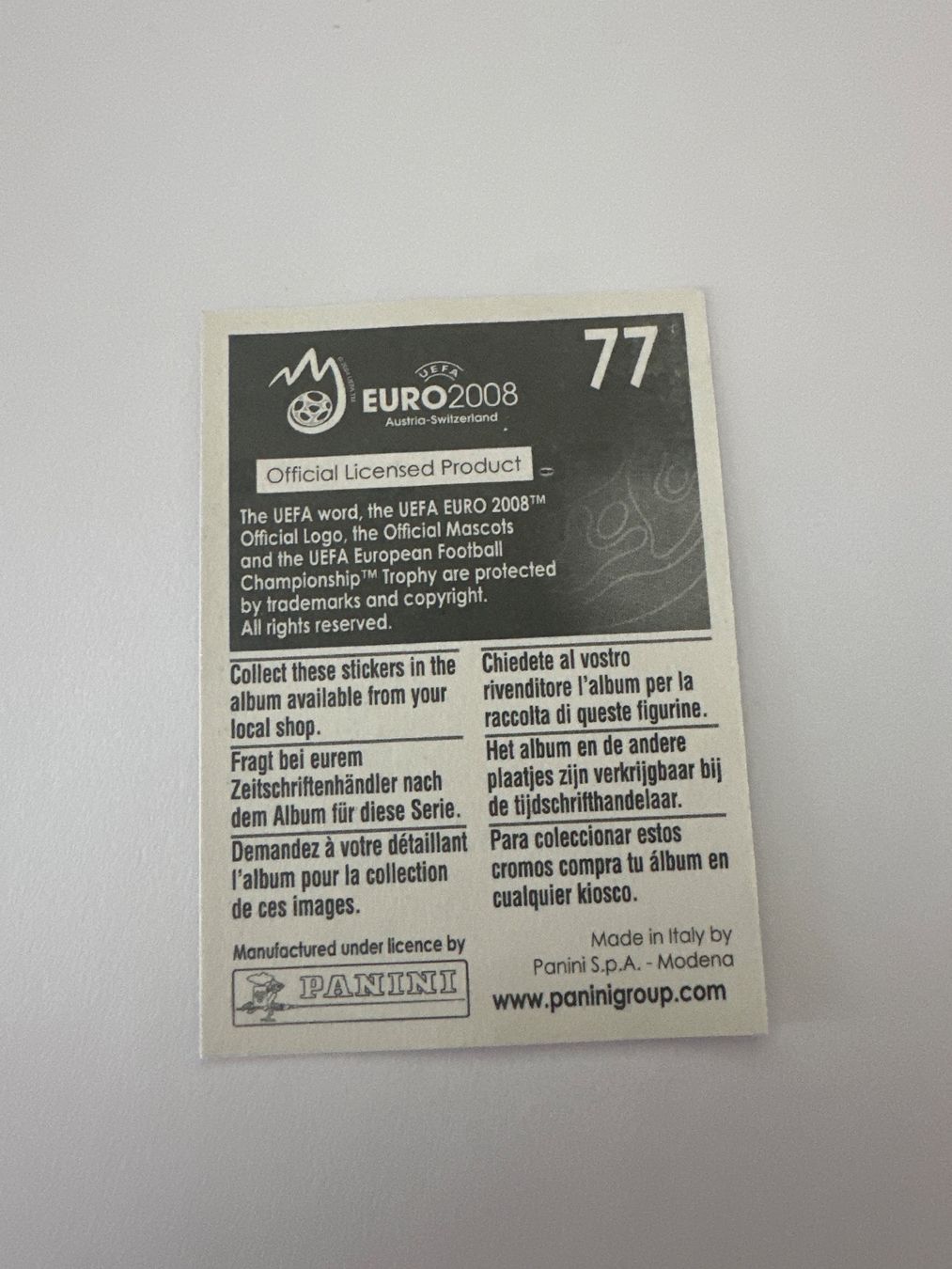 Panini Sammelbilder & Trading cards: Panini UEFA EM 2008 Sticker - Nr. 77 – Gebraucht aus Sulz AG von DealWerk 1